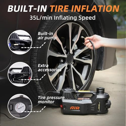 STANDTALL Electric Car Jack 5 Ton 12V Hydraulic, Impact Wrench, Inflator | Fits Sedan SUV Truck, Lift Range 5.9-17.7in, 350 N·m Torque, 35L/min Air Pump, 150 PSI Gauge, Compact Case - color: Black Jack+Impact Wrench