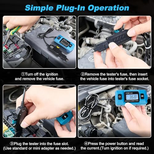 1797 Automotive Circuit Relay Tester & Digital Test Light Kit, Car Electrical 20A 48V High-Precision Blade Fuse Current Checker with LCD, 5–90V Power Probe Voltage Tester (Battery Not Included)