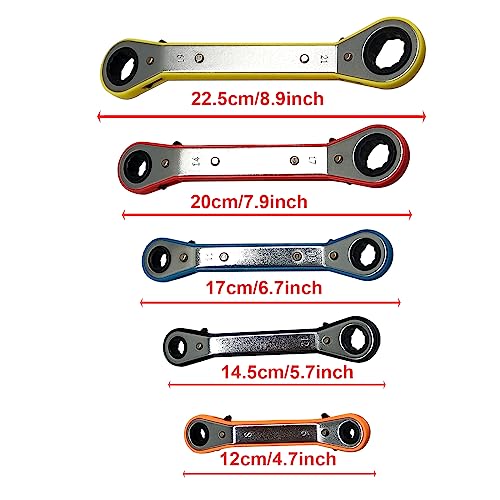 MacWork 5-Piece Offset Ratcheting Wrench Set Five Colors Reversible Universal Ratchet Double Ring Spanners,Professional Heat Treated Alloy Steel Metric Combination - size: Metric