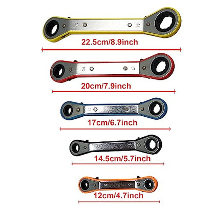 MacWork 5-Piece Offset Ratcheting Wrench Set Five Colors Reversible Universal Ratchet Double Ring Spanners,Professional Heat Treated Alloy Steel Metric Combination - size: Metric