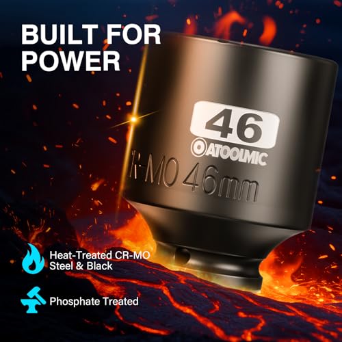 1/2 Inch Drive x 46mm Deep 6PT CR-MO Impact Socket for Removing Axle nut | Metric Socket,6-Point Radius Corner Design,Two Size Markings,Square Chamfered Opening,For Removal of Axle Nut - size: 46 mm, style: 1/2" Drive Deep Socket