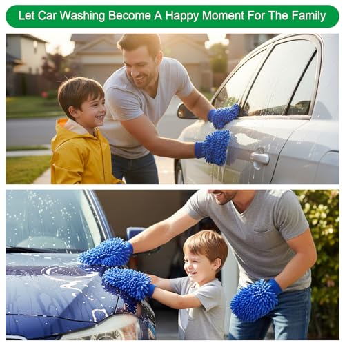 16 Pcs Car Wash Mitt, Chenille Microfiber Cleaning Mitts, Double Sided Scratch-Free Ultra Absorbent Lint-Free Wash Sponge Cloths for Car Washing and Detailing, 8 Colors, 8.66x7 Inch