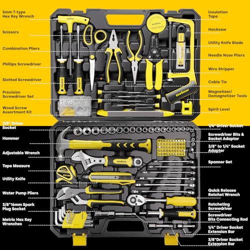 Enventor Home Tool Kit, 220 Piece Hand Tool Kit with Toolbox Storage Case, Basic Household Auto Repair Tool Set for Home Repairs Men Women DIY, Auto Maintenance, General Use, Household Repair Tools - size: Large tool set-220PCS