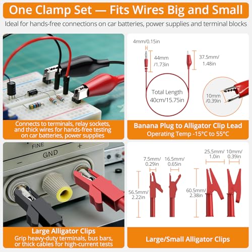 Neoteck Multimeter Leads,43pcs Back Probe Test Lead Kit with Alligator Clips Electrical,CAT II 600V,Pure Copper Leads with PVC Insulation,5 Color Probes,for Automotive Circuit & Home Appliance Testing