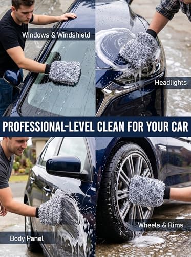 TAKAVU Car Wash Mitt, 2 Pack Microfiber, Scratch-Free (Black & White) | Soft Lint-Free Wash Gloves Hold Sudsy Water for Auto Detailing, Machine Washable, Safe on Paint & Coat - color: Black