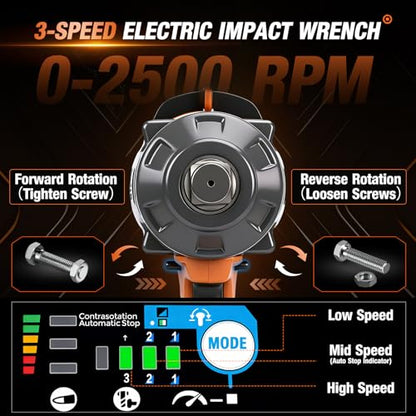 3/4 Cordless Impact Wrench 1475Ft-lbs (2000N.m) High Torque Impact Gun, 21V Power Impact Driver, 2 * 4500mAh Battery, 3 Sockets, Brushless Motor Variable Speeds for Home/Car/Truck RV/Mower - size: 2000N.m