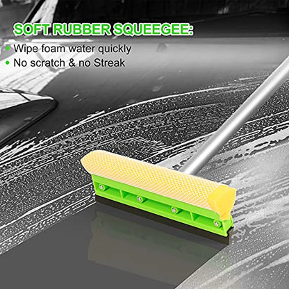 Wontolf 62'' Car Wash Brush with Long Handle Chenille Microfiber Car Wash Mop Mitt Kit Car Detailing Brush Cleaning Kit Window Squeegee Car Duster Drying Towels Tire Brush for Cars RV Truck Boat - color: Green
