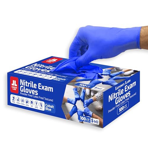 London Labs 5 Mil Nitrile Exam Gloves Disposable Latex Free | Medical Rubber Gloves for Doctors, EMT & Cleaning - color: Cobalt Blue - 100 Count, size: Small