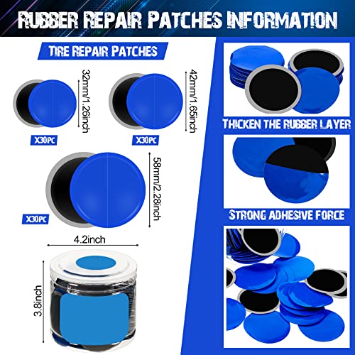 Tallew 90 Pcs Tire Patches Kit 32 mm 42 mm 58 mm Tire Repair Unit with Roller and Liner Scraper, Tube Patch Auto Repair Stitcher Tools for Car Truck Bike Motorcycle Wheel