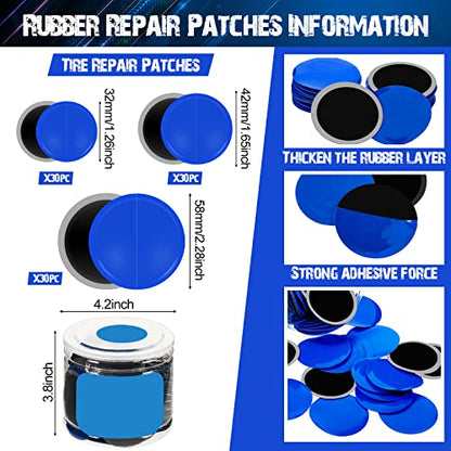 Tallew 90 Pcs Tire Patches Kit 32 mm 42 mm 58 mm Tire Repair Unit with Roller and Liner Scraper, Tube Patch Auto Repair Stitcher Tools for Car Truck Bike Motorcycle Wheel