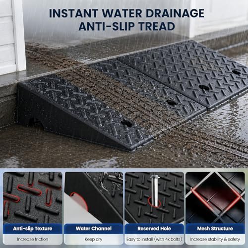 KROAK Heavy-Duty Rubber Curb Ramps 2-Pack, 5" Height & Extra-Wide 18.8" Width, Supports 11800LBS, Non-Slip Driveway Ramps for Cars, Scooters, Lawn Mowers & Motorcycles - size: 5" Rise