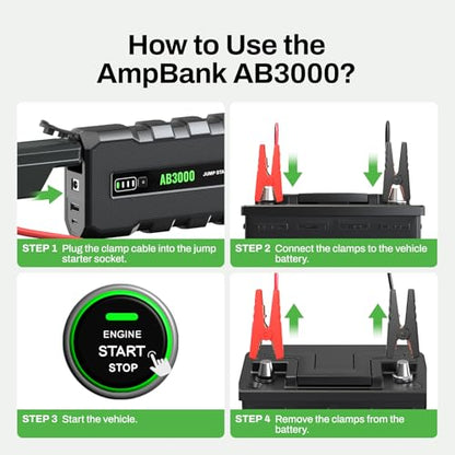 Battery Jump Starter 3000A, 12V Jumper Box for Car Battery Portable, Car Jumper for Up to 6.0L Gasoline and 4.0L Diesel Engines, AB3000 Portable Jump Starter