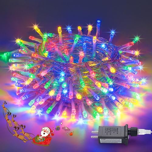 JMEXSUSS Multicolor Christmas Tree Lights Outdoor Indoor Clear Wire, 200 LED Christmas Lights 66ft Colorful String Lights Plug in for Bedroom Tree Room Party Xmas Decorations - color: Multicolor, size: 200 LED