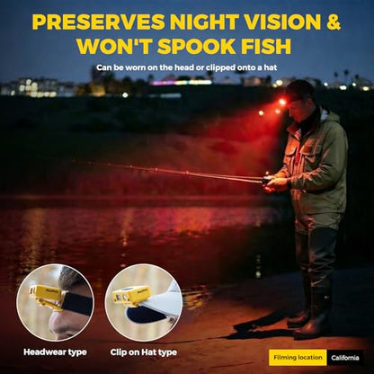 Ultra-Light (1.16oz) LED Clip on Hat Light with Motion Sensor - USB-C Rechargeable Cap Light, 5 Modes with Red Light, IPX6 Waterproof Headlamp for Fishing Hands-Free Clip-on Light(Black) - color: Black