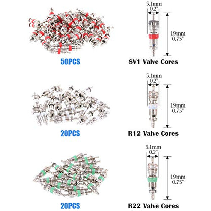 Glarks 148Pcs Tire Valve Car Air Conditioner Valve Core Kit, Tyre Air Valve Cap Tire Valve Core Tire Valve Stem Air Conditioning Valve Core with Dual Head Valve Core Remover Tool 6 in1 Tire Repair Set - style: 148Pcs