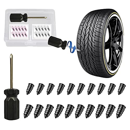 GradCap Tire Repair Rubber Screws with Storage Box for Car 20 Pcs (10S/10L) | Roadside Emergency Flat Tire Plug Kit 10 Short & 10 Long Tire Nails Puncture Repair Accessories for Motorcycle & Bicycle