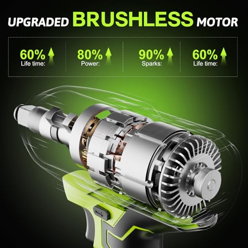 Cordless Impact Wrench 550N.m (406 Ft-lbs), 1/2" Power Brushless Impact Gun with 4.0Ah Battery for Car Home, Electric High Torque Impact Driver - Ideal for Mechanic, Mechanical Engineer
