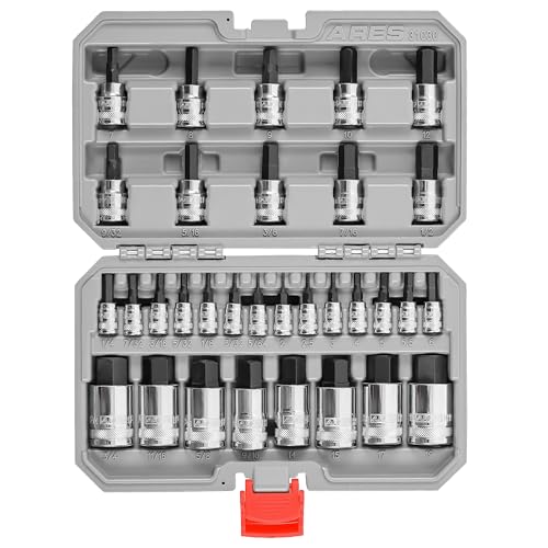 ARES 31030 32-Pc Master SAE & Metric Hex Bit Socket Set - 1/4,3/8,1/2-In | Knurled Drive Ends; Durable Latching Storage Case - size: Master SAE and Metric Hex Bit Socket Set