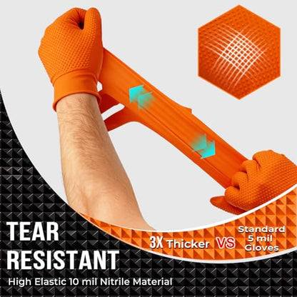 ANBOSON 10 Mil Heavy Duty Diamond Texture Nitrile Gloves, Medium, 100 Ct | 10 Mil Thickness, Diamond Texture Grip, Heavy Duty Protection, Meat Processing, BBQ Pitmasters, Commercial Kitchens - color: Orange of 100, size: Medium