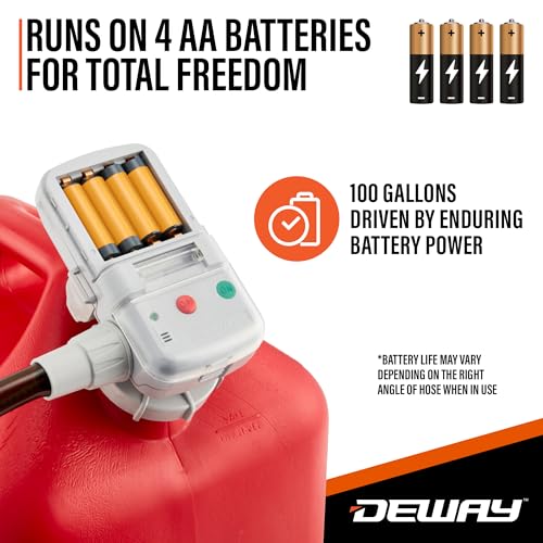 Deway AA Battery Gas Pump Automatic Fuel Transfer with Auto-Stop Nozzle & PVC Hose - 2.2 GPM Siphon Pump for Gasoline, Diesel, Kerosene, Gas Cans, Generators, Lawn Mowers, Boats, ATVs - style: Auto-Stop Nozzle w/ PVC Hose