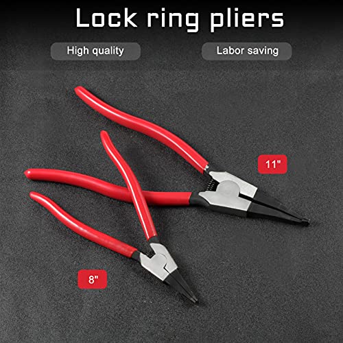 11-Inch Lock Ring Pliers - Flat Snap Ring Pliers with Angle Tip and Reverse Action for Transmission & Transfer Cases - size: 11"
