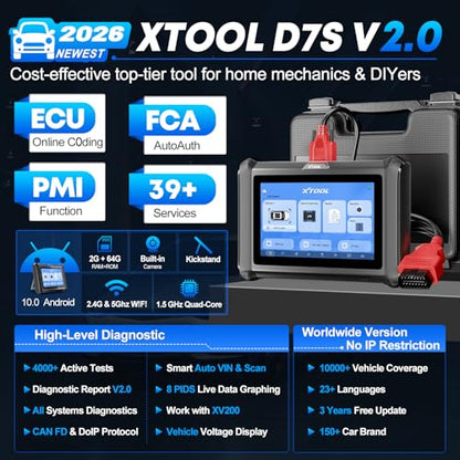 XTOOL D7S Bidirectional Scan Tool 39+ Resets, ECU Coding, FCA/CAN FD/DoIP | AI-Assisted OBD2 Scanner,OE-level All System Car Scanner,PMI,SGW,VAG,Upgrade of D7,Crank Sensor Relearn,3-Year Update