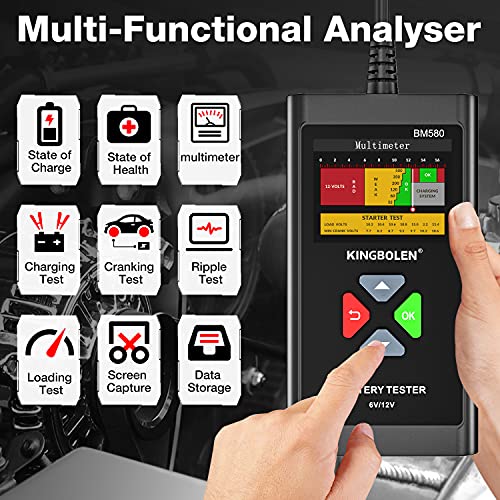 KINGBOLEN BM580 6V 12V Car Battery Tester, 100-2000CCA Voltage Tester, Precision Digital Auto Battery Analyzer, Loading/Charging/Starting System Tester for Cars SUV ATV Boats Motorcycles Vehicle