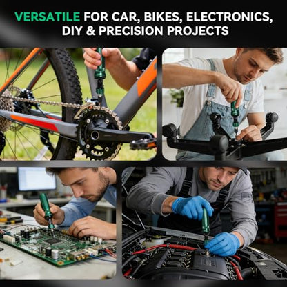 Inch Pound Torque Screwdriver Set, 24 Pcs Professional Precision 1/4” Drive Torque Wrench 10-70 in-lb S2 Bits Adapter for Maintenance Tools Bicycle Repair Scope Mounting DIY Projects, Audible Click - color: Green+black
