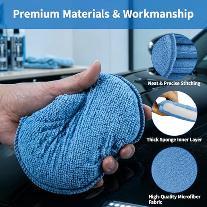Car Wax Buffing Pads, 6PK Microfiber Wax Applicator Pads, Versatile Sponge Pads for Polishing and Cleaning, No Scratches Detailing Supplies for Car, 5-Inch