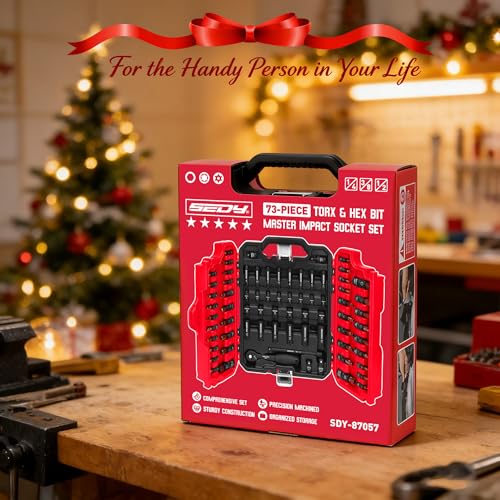 73-Piece Hex Torx Bit Impact Socket-Set, Master Impact Socket Set, SAE Metric Deep Shallow Sockets Torx Bit Sockets Includes Ratchet Handle, Adapters, Impact Universal Joint, Extension Bars - style: 73-Piece Master Impact Set