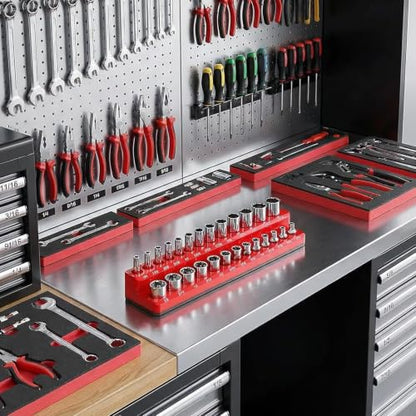 Magnetic Socket Organizer Set, 2-Piece SAE & Metric Socket Holders, Holds 52 Standard & Deep Sockets for Tool Drawers, Tool Carts (Sockets Not Included) - size: 2Pcs Socket Organizer