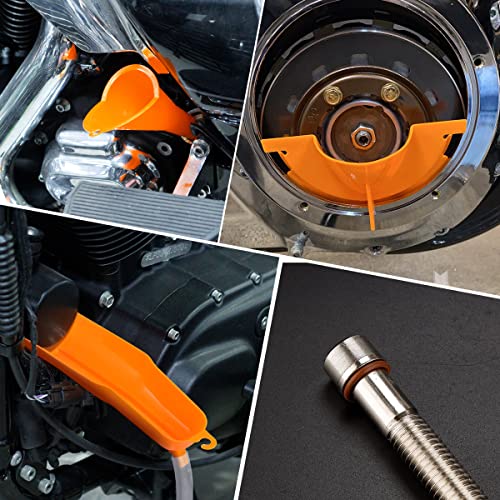 Oil Filter Wrench & Oil Change Kit for Harley Davidson, 4-in-1 Drip-Free Funnel Set with Primary, Crankcase Tools, Viton O-Rings, Compatible with Sportster Dyna Softail Touring 1999-2017