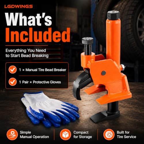 Manual Tire Bead Breaker Tool, Professional Heavy Duty Hand Held Tire Changer with Rubber Pad Protector for ATV, Tractor, Lawn Mower, Truck & Car Tires (Orange)