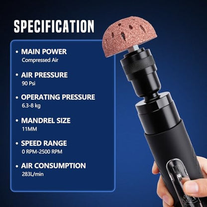 Air Tire Repair Polish Patch Tools, Includes 2500 RPM Low Speed Air Tire Buffer, Inner Liner Scraper, Patch Roller, Tungsten Steel Buffing Wheel with 3 Connector for Tire Grinding Polishing - color: 15PCS