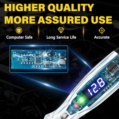 AWBLIN Upgraded Automotive Buzzer Test Light 4-72V DC Digital LED Circuit Tester, Heavy Duty Light Tester with Voltmeter, Auto Bidirectional Voltage Tester Electric Test Pen