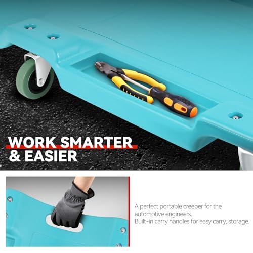 Auto Dynasty 40 Inches Mechanic Creeper, Automotive Garage Repair Low Profile Under Car Rolling Creeper with Padded Headrest, Plastic, Sky Blue - color: Sky Blue, size: 40" L