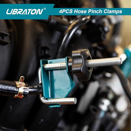 Libraton 4PCS Hose Pinch Off Pliers Set, Hose Clamp Pliers Automotive for Fuel Line, Brake Line Clamp Coolant Radiator Hose Clamp Kit- 3/8" 1/2" 1" 1-3/4" Fluid Gas Line Clamps Tools