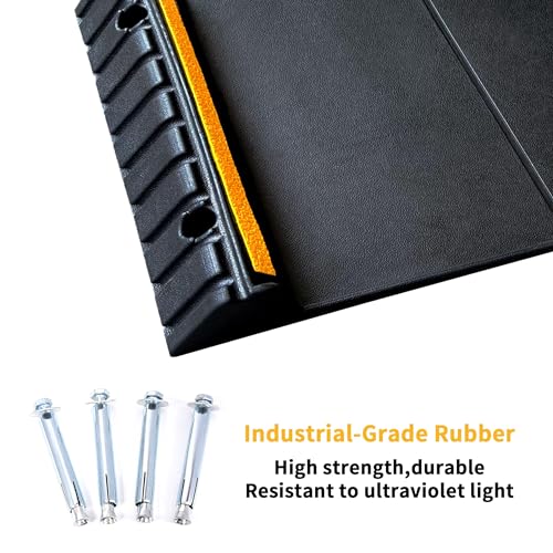Parking Mat Car Stopper for Garage Floors- Heavy Duty Rubber Parking Aids - Wheel Stop with Scatter Glass Reflective Yellow Targets for Car Garage Floor Stop Aid Indoor Outdoor, 2 Pack