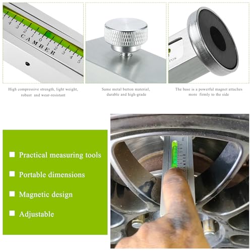 Adjustable Magnetic Gauge Tool, Automotive Camber Caster Strut Wheel Alignment Gauge, Universal Castor Strut Wheel Hub Alignment Instrument for Car RV Truck Tire Repair