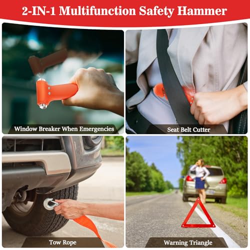 Car Emergency Roadside Kit,Vehicles Truck Road Side Safety Tool Kit with Air Compressor,Women Men Auto Winter Essentials Assistance Survival Kit with Jumper Cables First Aid Kit Blanket Shovel