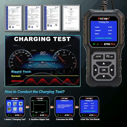BT60 PRO Car Battery Tester 6V/12V/24V, 2–120Ah, 100–3000 CCA, AGM/Gel/Lithium, Alternator & Starter/Charging System Analyzer, QR Cloud Report (No App), Digital Analyzer - color: Black-Yellow