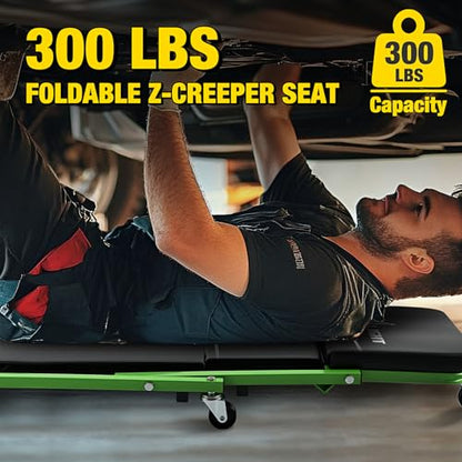Nilight 36" Z Creeper - 2-in-1 Rolling Folding Car Seat, 36 inches Adjustable Roller Garage Chair Lay Down or Sit, 330LBS Capacity, Green Black - color: Green