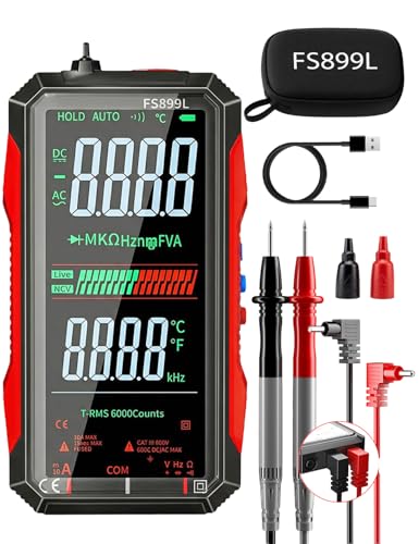 Rechargeable Digital Multimeter 6000 Counts True RMS Smart Tester with 5-Inch Screen, Auto-Range, NCV Detection, Capacitance & Temperature for Home Automotive Industrial Electrical Repairs (Red)