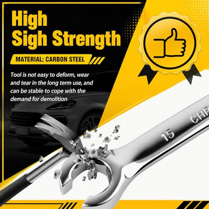 Car Brake Line Wrench Set,Rustproof Offset Flare Nut Wrench Set (8x10/9x11/13x14/15x17mm) for Detaching Nuts,Metric Flare Wrenches Sets for Brake Caliper & Line Repair
