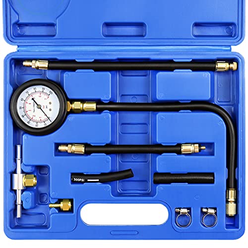 JIFETOR Fuel Injection Pump Pressure Tester Gauge Kit, Car Gasoline Gas Fuel Oil Injector Test Manometer Tool Set 0-100PSI, Universal for Auto Truck SUV Motorcycle ATV RV - color: Blue Case