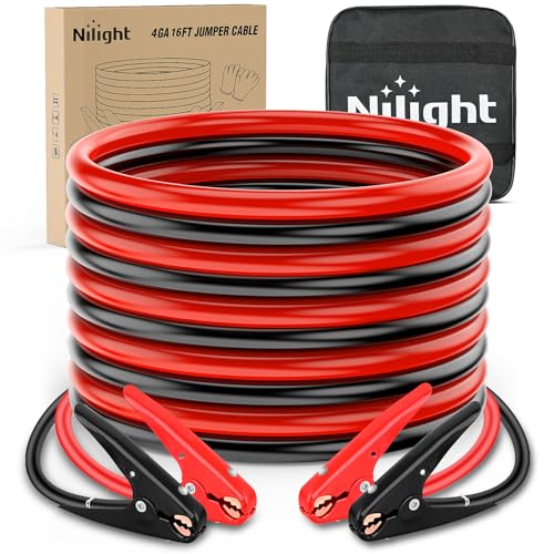 Nilight 4 Gauge 25FT 600A Car Battery Jumper Cables Kit | Heavy Duty Booster Jump Start Cable with Storage Bag for Jump Starting Dead or Weak Batteries for Pickup Truck RV Vans SUV - size: 4 Guage 25 FT