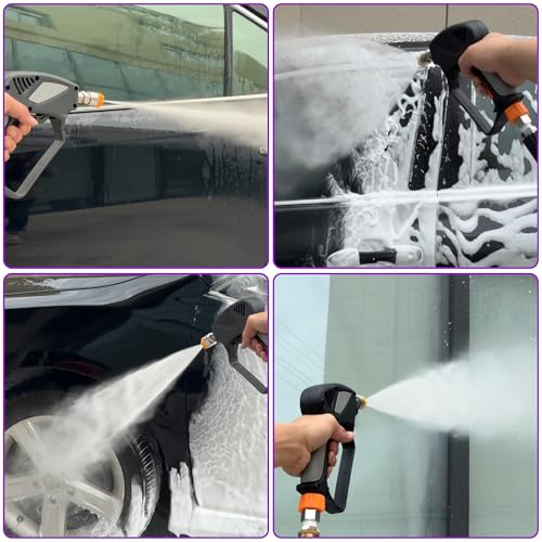 PWACCS Short Pressure Washer Gun with Swivel, 5000 PSI, Black | Power Washer Gun, 3/8" Quick Connector, M22 14mm/15mm Fitting, 5 Nozzle Tips with Holder - size: 3/8 Inch