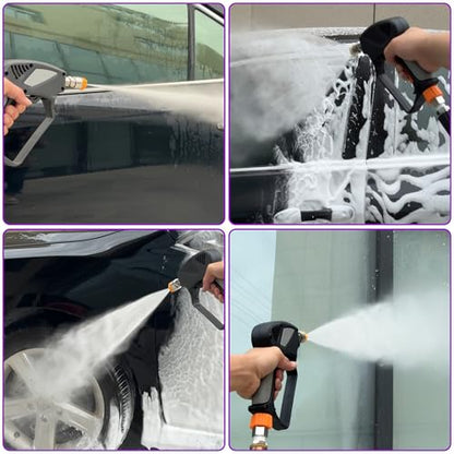 PWACCS Short Pressure Washer Gun with Swivel, 5000 PSI, Black | Power Washer Gun, 3/8" Quick Connector, M22 14mm/15mm Fitting, 5 Nozzle Tips with Holder - size: 3/8 Inch
