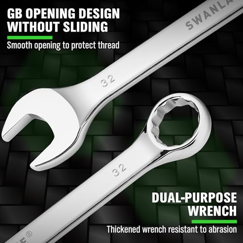 6-Piece All-Purpose Combination Wrench Set, Metric & Standard 23mm, 24mm, 26mm, 27mm, 30mm, 32mm, Heat Treated CR-V, 12-Point Box End Big Wrench Set, Master Long Mechanic Tool Set with Rolling Pouch - style: 6PCS METRIC