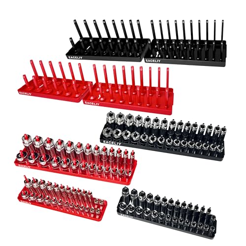 EACELIY Socket Organizer Tray Set,1/2", 1/4" and 3/8" SAE & Metric Deep & Shallow Socket Holder Kit, Deep and Shallow Socket Holders for Toolboxes(sockets not included) 丨8PCS - size: 8PCS Tools Tray